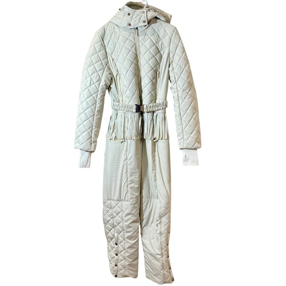 Upwear & Suits Cream Quilted Faux Leather Fringe Ski Snow Suit, Jumpsuit - Picture 6 of 11